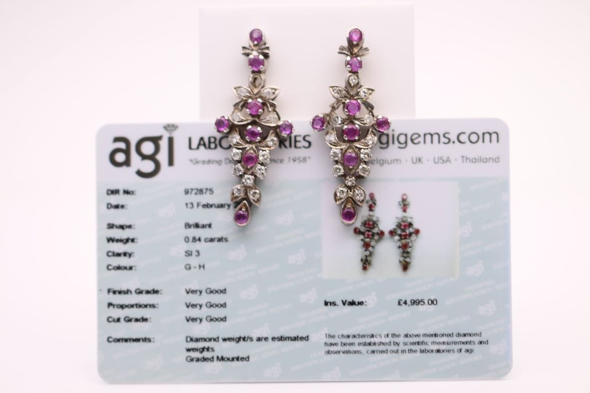 18CT WHITE GOLD LADIES DIAMOND AND RUBY ANTIQUE DROP EARRINGS - Image 4 of 4