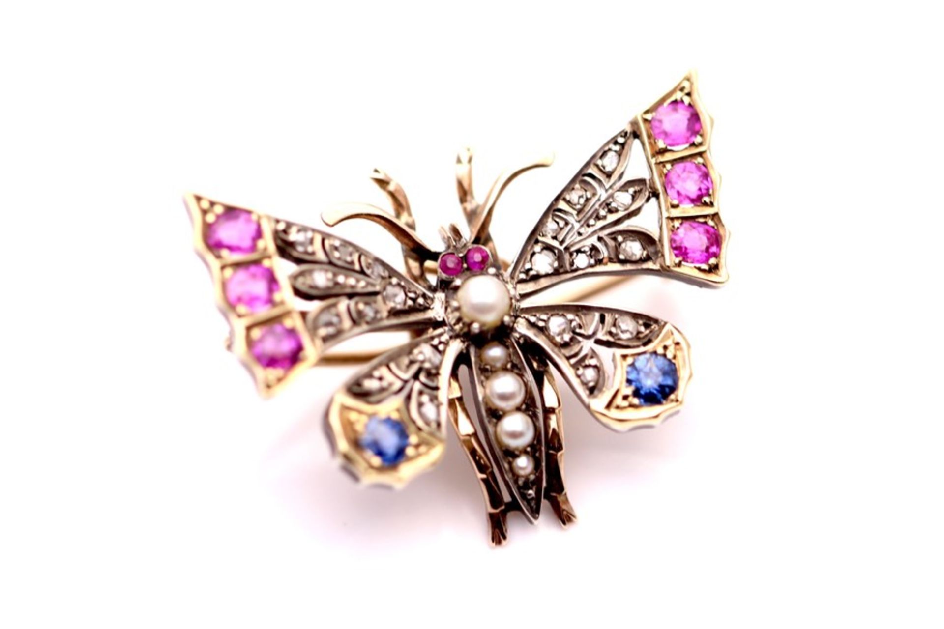 YELLOW GOLD DIAMOND AND GEM VINTAGE BROOCH