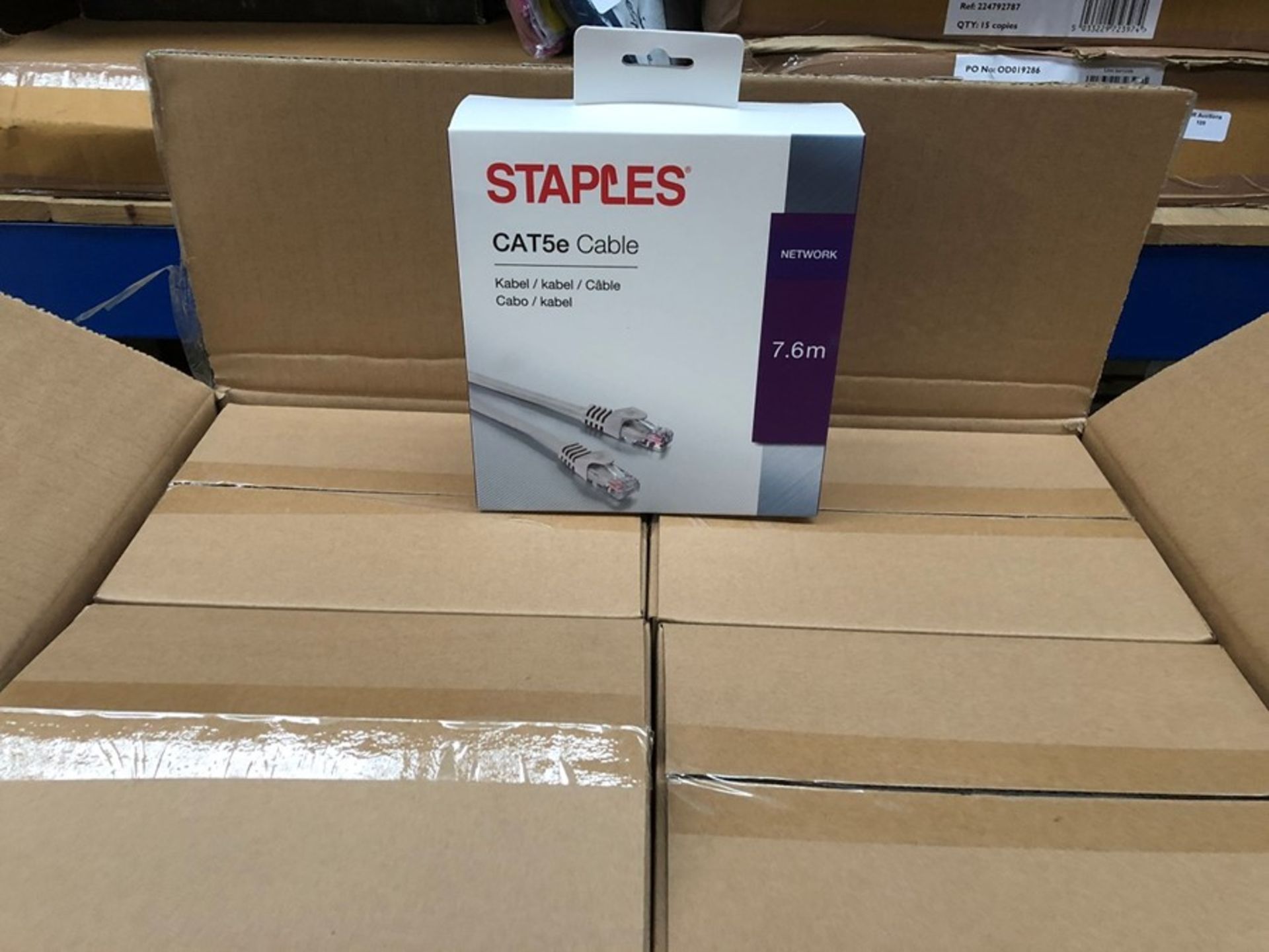 1 LOT TO CONTAIN 16 UNITS OF STAPLES CAT5E CABLES IN GREY - 7.6M / PN - 864 (PUBLIC VIEWING
