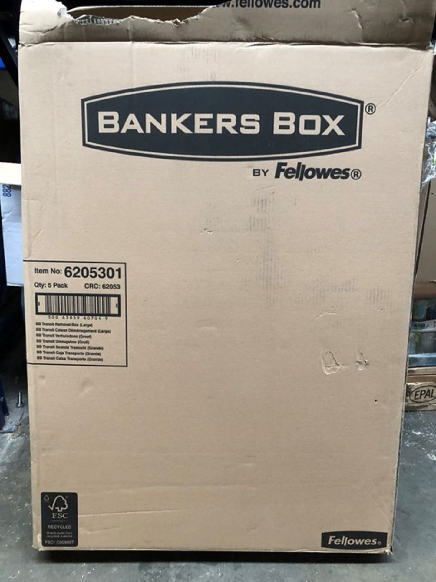 1 BOX OF FELLOWES BANKERS BOXES - 5 LARGE BOXES IN PER BOX / PN - 873 (PUBLIC VIEWING AVAILABLE)