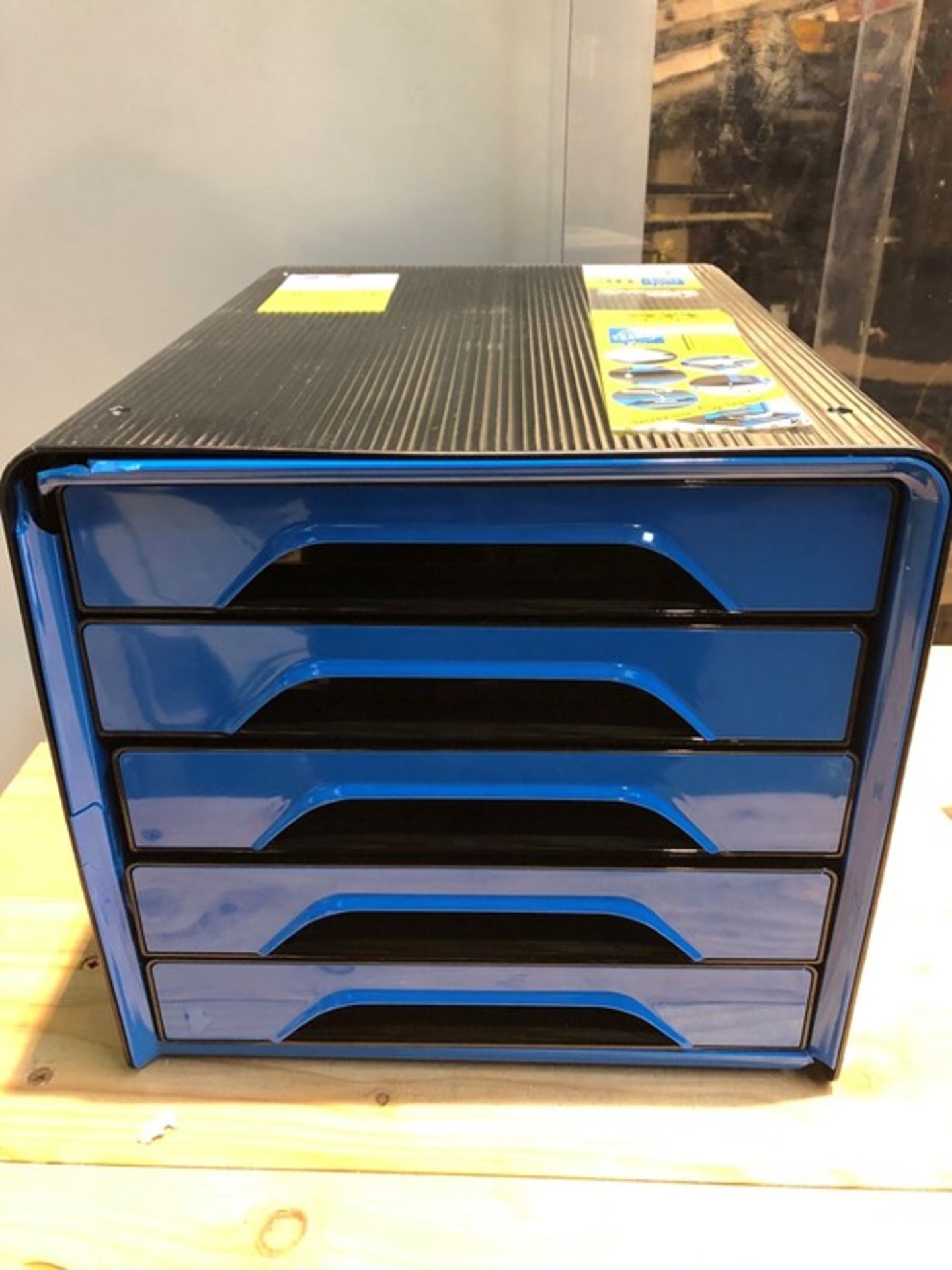 1 BOXED CEP SET OF DESKTOP STORAGE DRAWERS IN BLUE/BLACK / PN - 877 (PUBLIC VIEWING AVAILABLE)