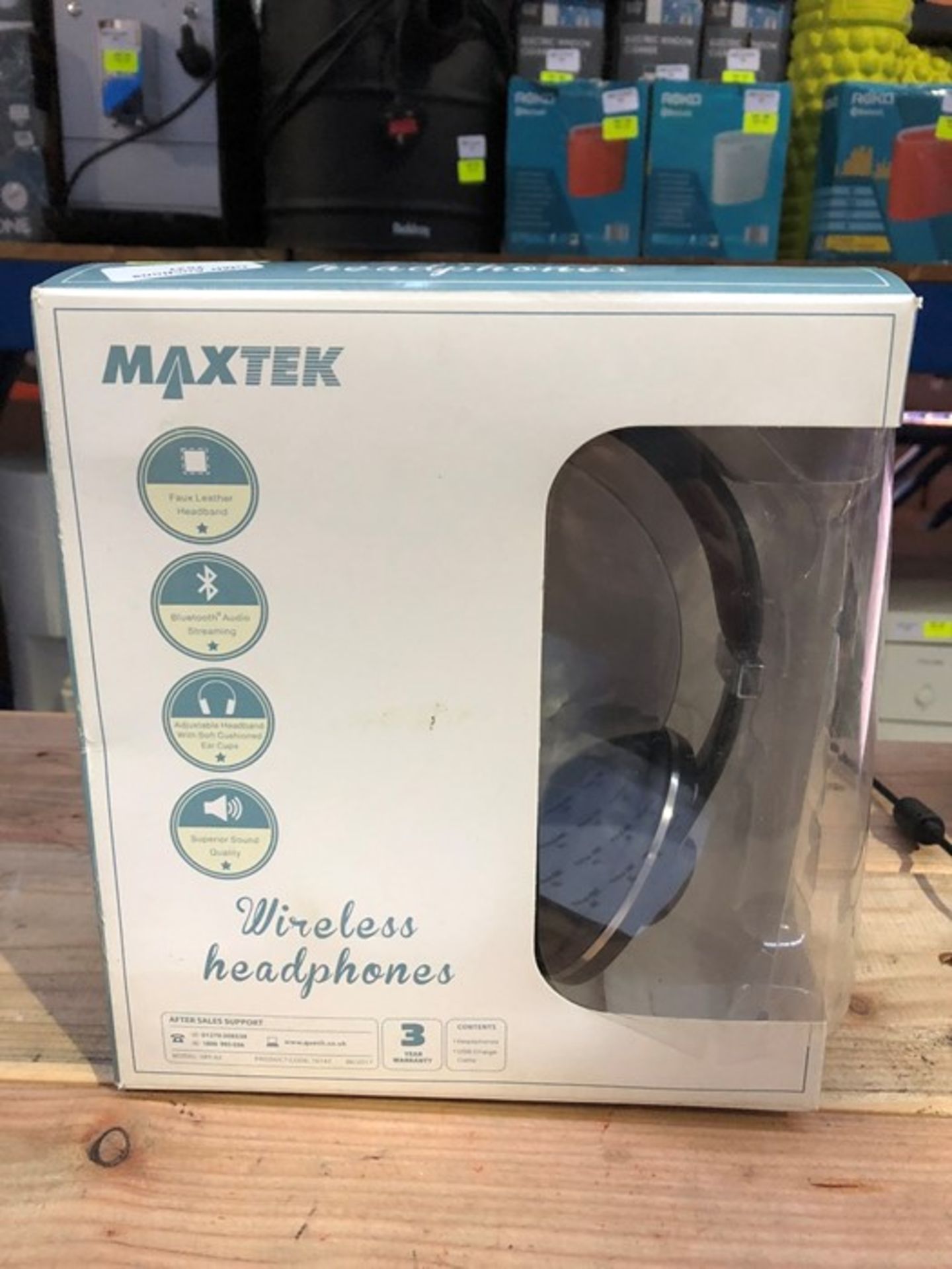 1 BOXED MAXTEK WIRELESS HEADPHONES / RRP £14.99 (PUBLIC VIEWING AVAILABLE)