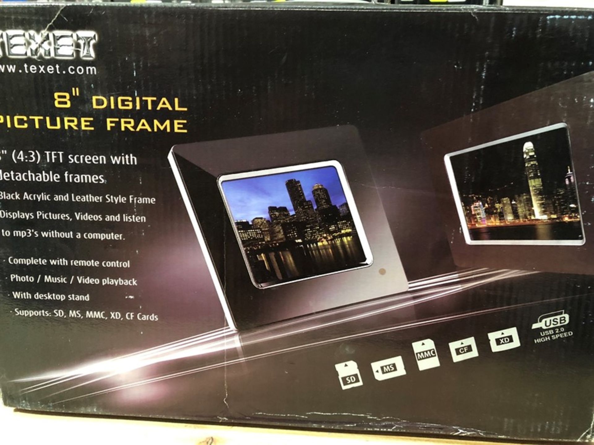 1 BOXED TEXET 8" DIGITAL PICTURE FRAME IN BLACK / RRP £29.99 (PUBLIC VIEWING AVAILABLE)