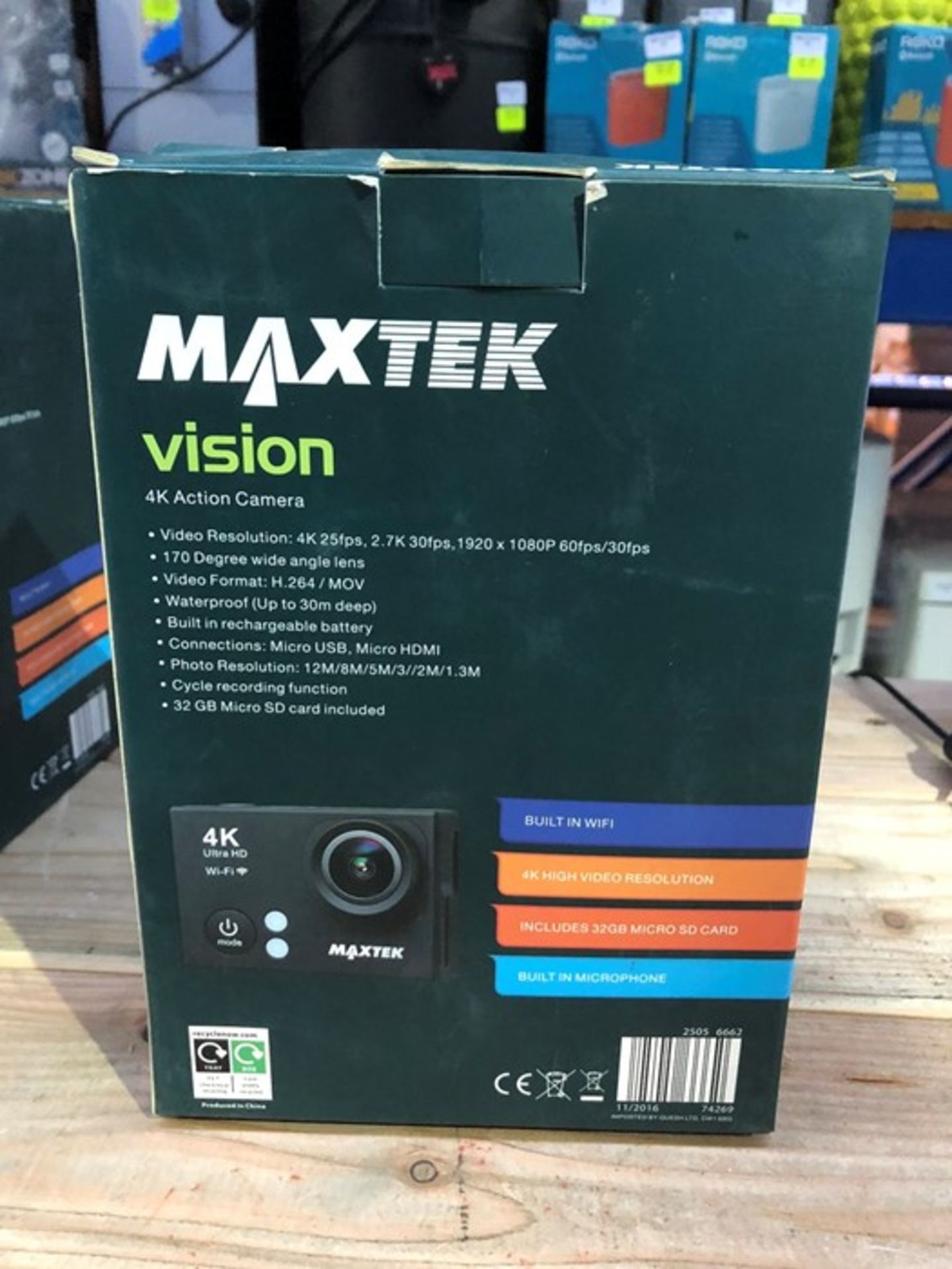 1 BOXED MAXTEK VISION 4K ACTION CAMERA / RRP £29.99 (PUBLIC VIEWING AVAILABLE)