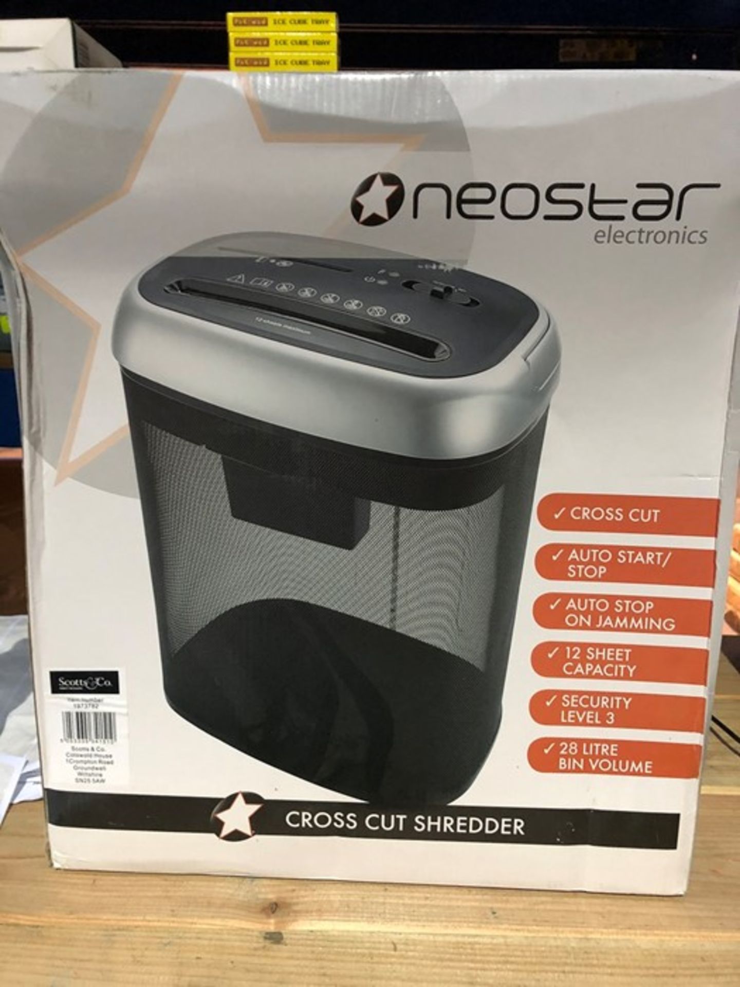 1 BOXED NEOSTAR ELECTRONICS CROSS CUT SHREDDER (PUBLIC VIEWING AVAILABLE)