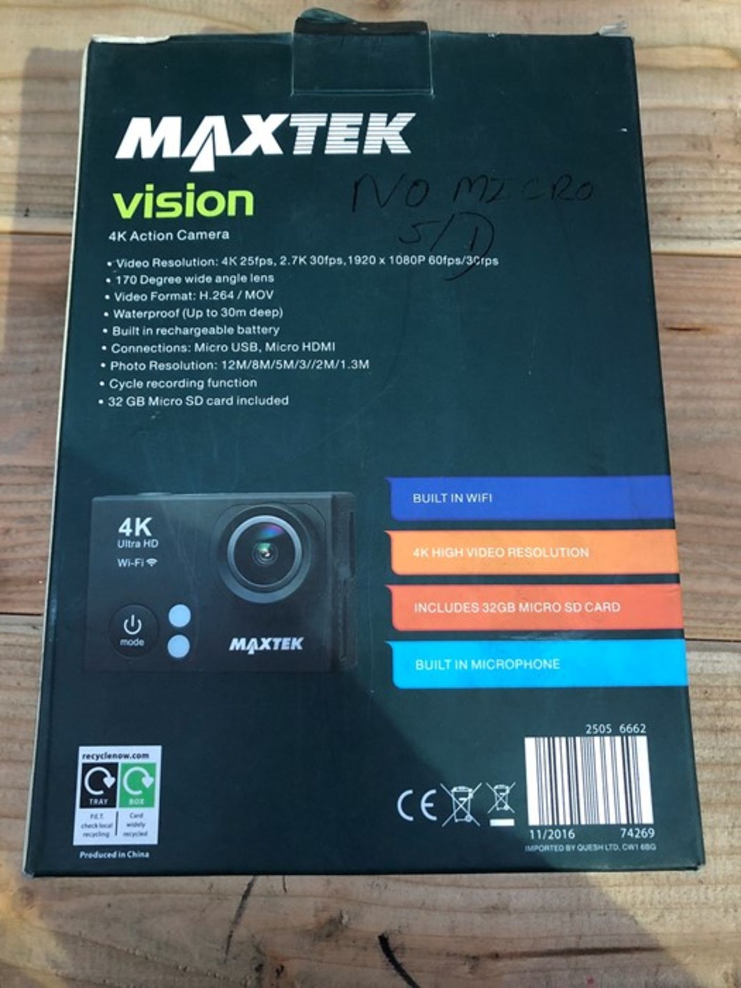 1 BOXED MAXTEK VISION 4K ACTION CAMERA / RRP £29.99 (PUBLIC VIEWING AVAILABLE)