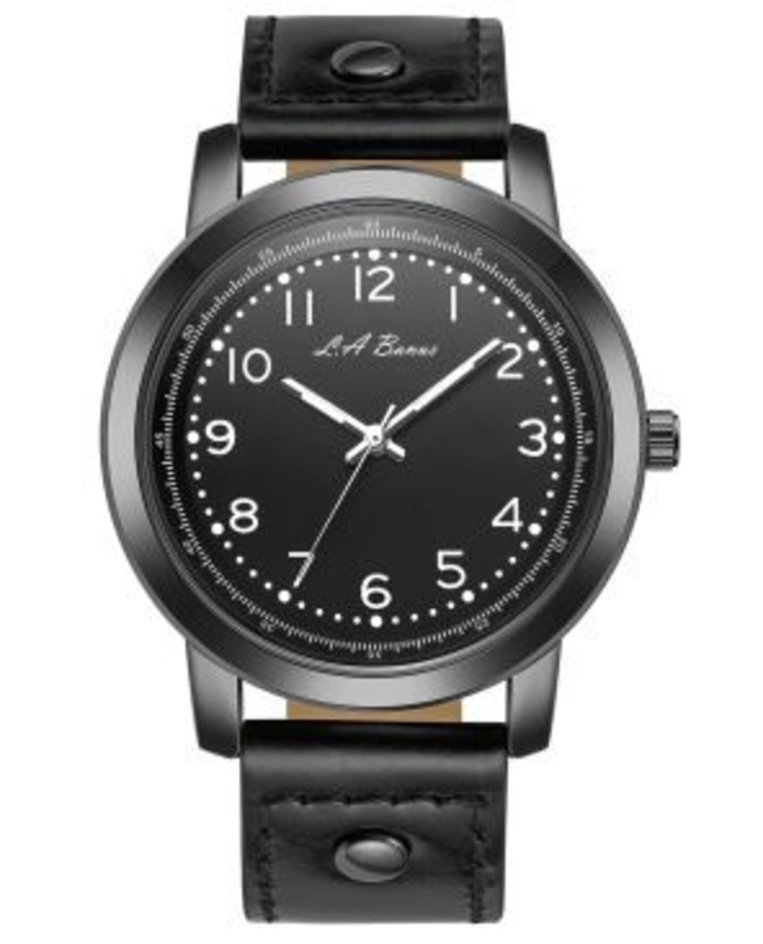 Men’s LA Banus Field watch, black dial, black leather strap. RRP £399