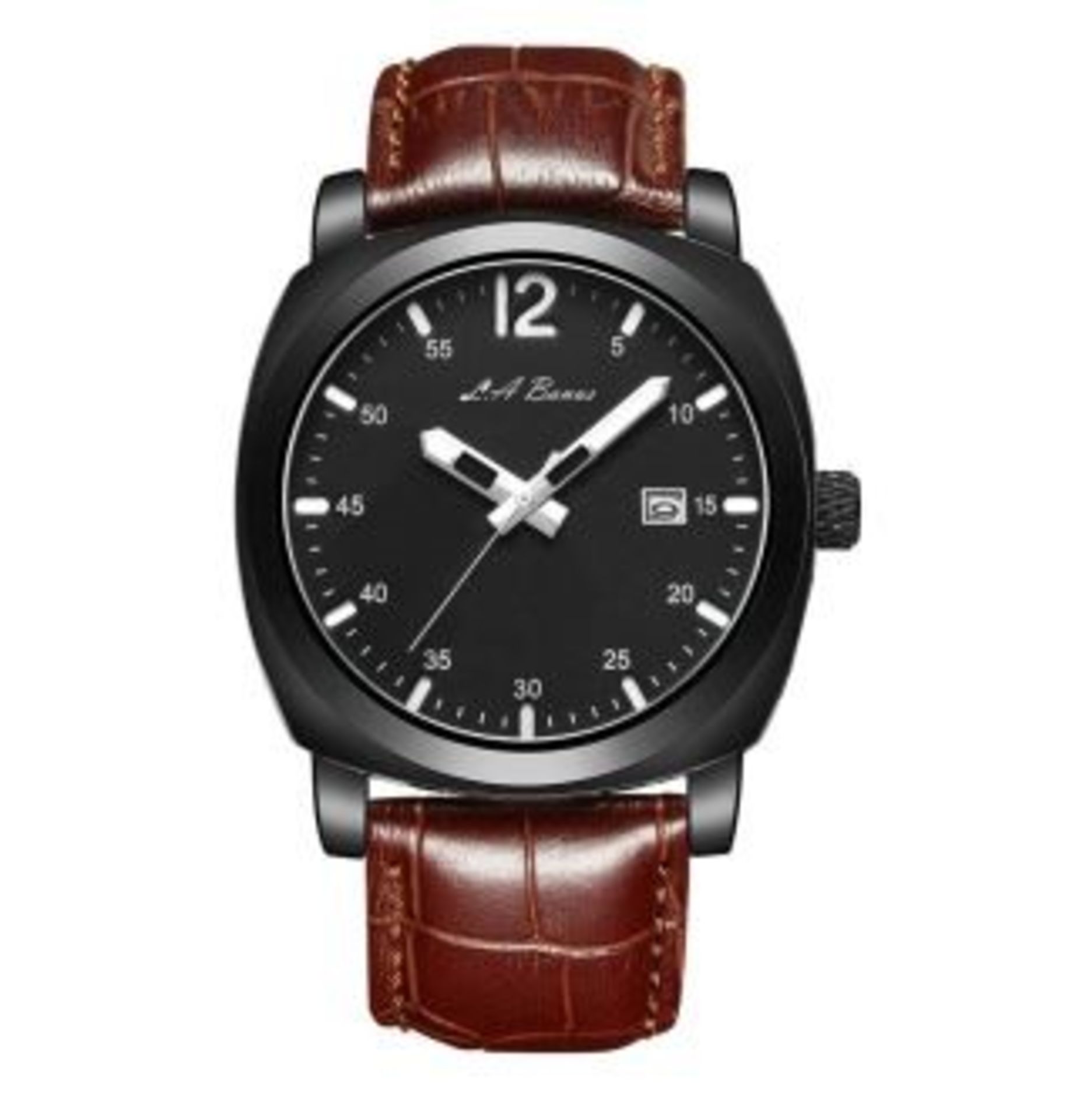 Men’s LA Banus OC Series watch, brown leather strap. Black colour case. RRP £500