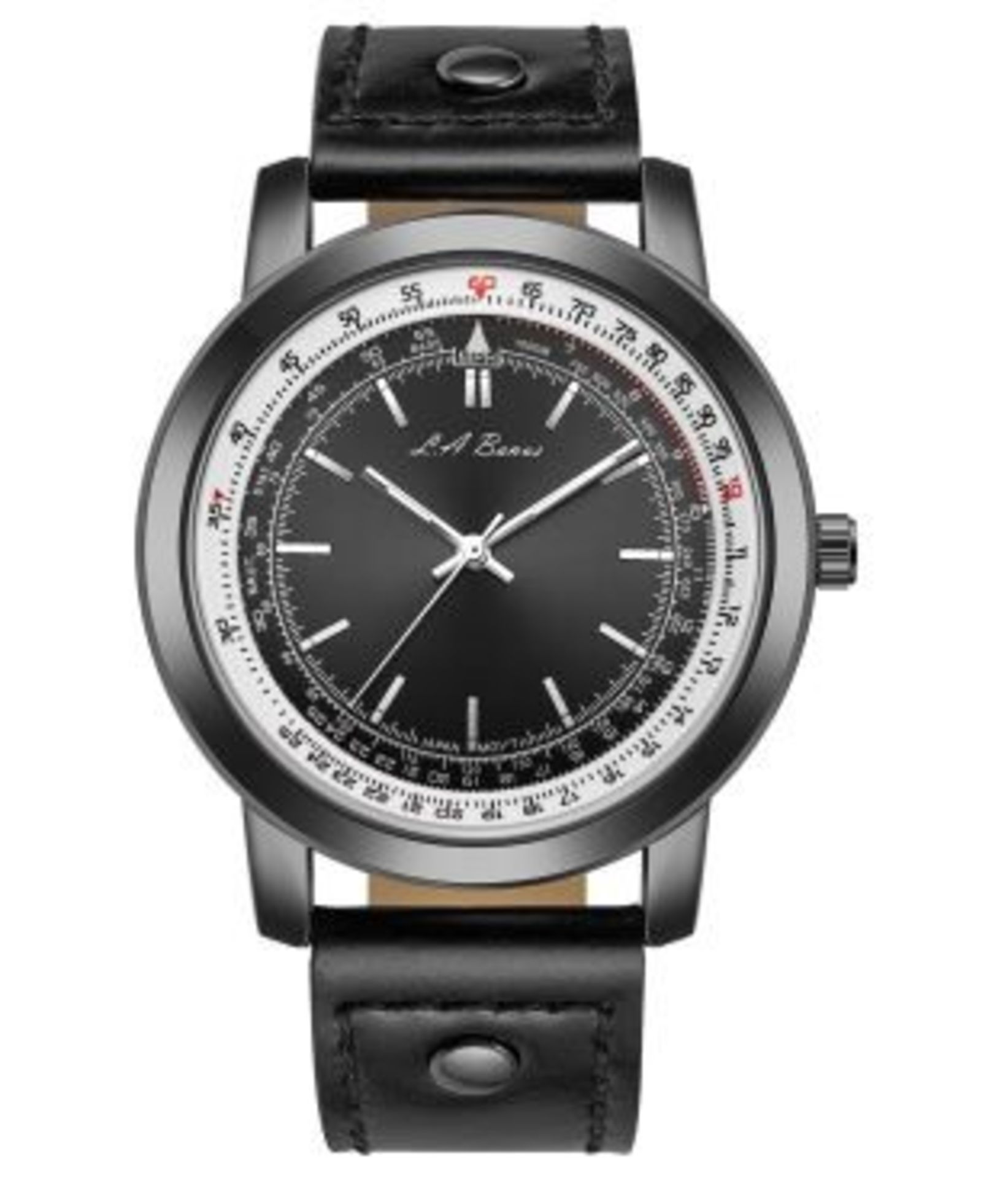 Men’s LA Banus Aviator watch, black dial, black leather strap. RRP £399