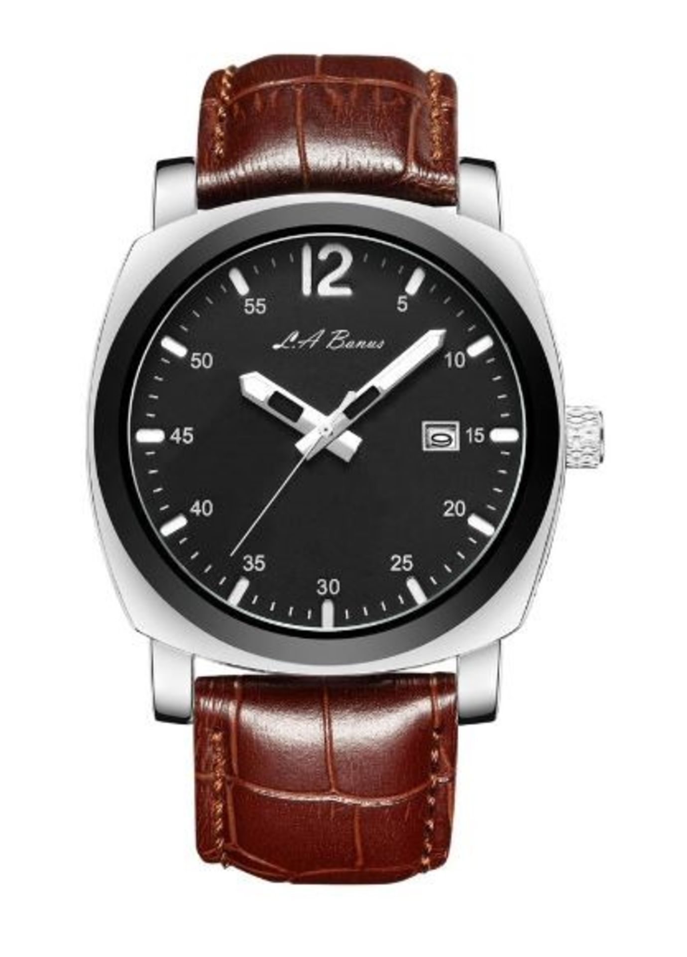 Men’s LA Banus OC Series watch, brown leather strap. Silver colour case. RRP £500