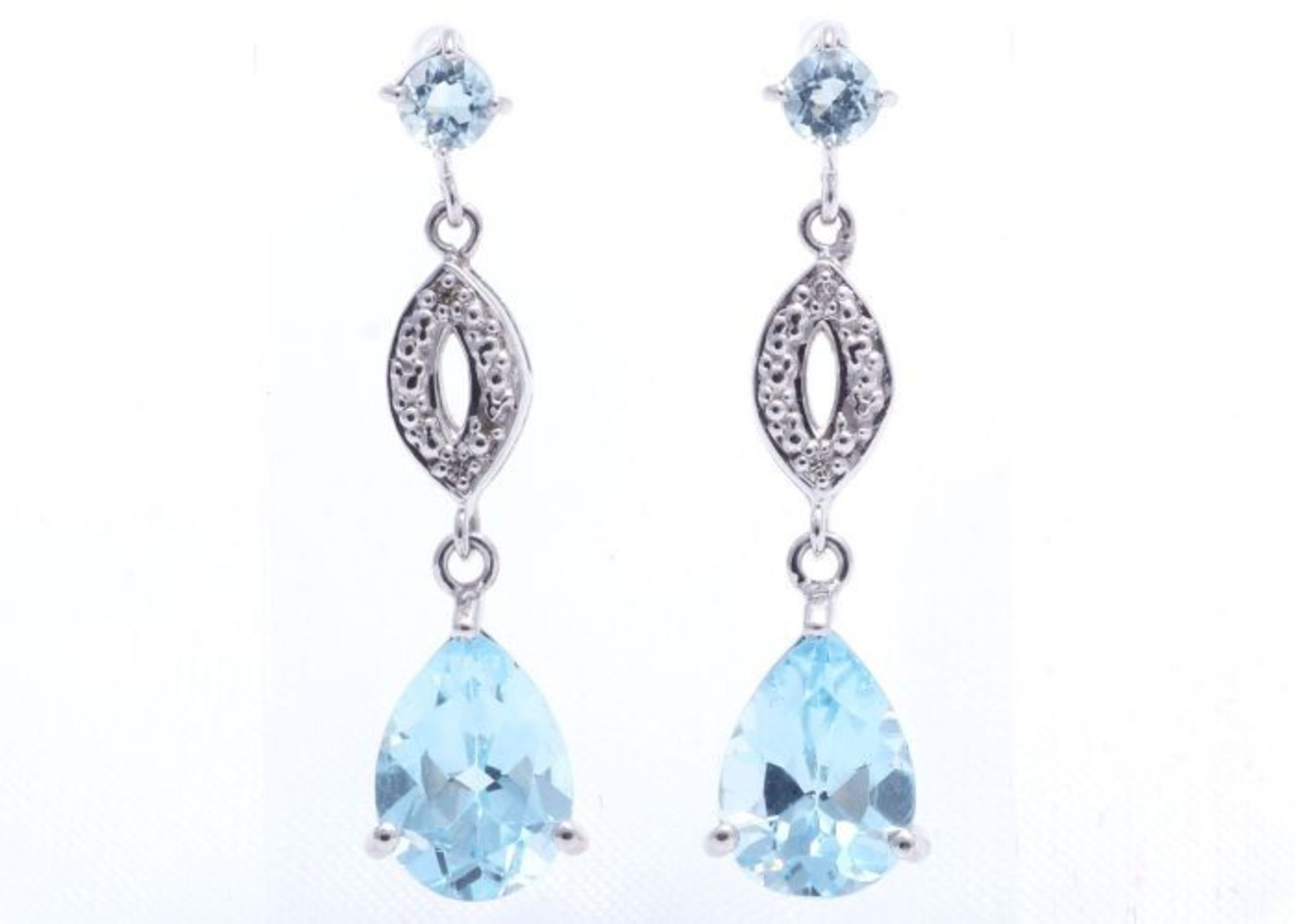 9ct White Gold Diamond And Blue Topaz Earring 0.02