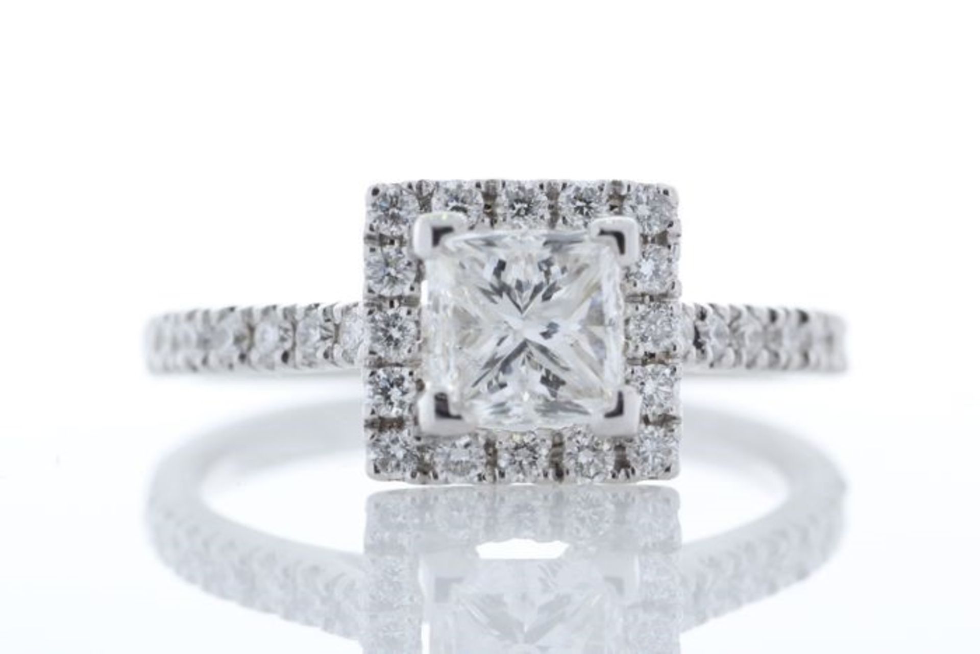 18ct White Gold Single Stone Princess Cut With Halo Shoulders Stone setting Diamond Ring (1.00) 1.36