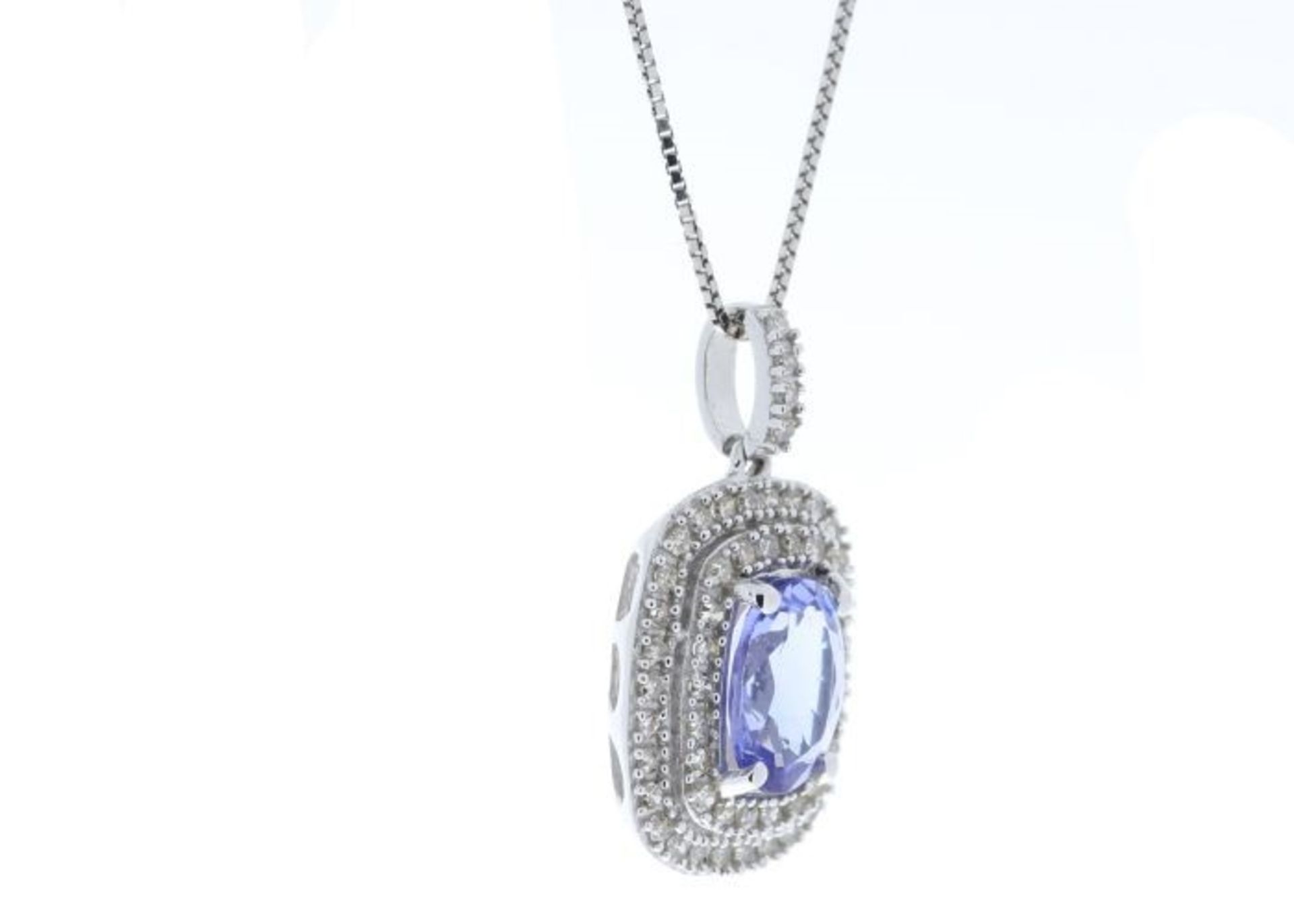 9ct White Gold Oval Tanzanite And Diamond Cluster Pendant 0.28 - Image 3 of 6