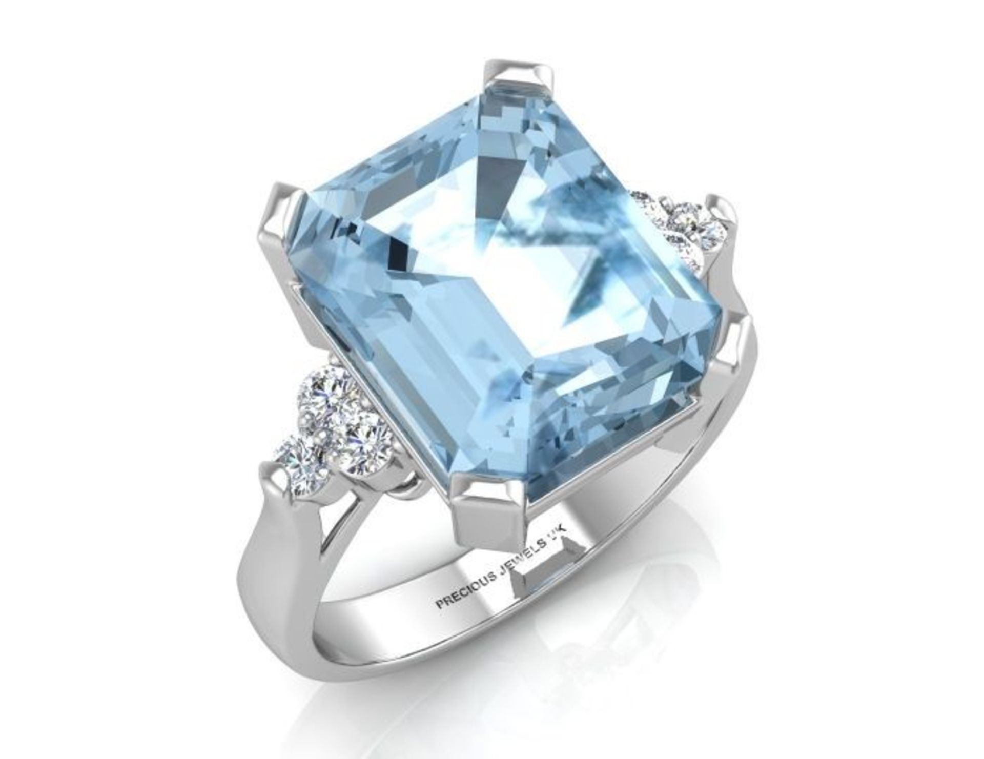 9ct White Gold Diamond And Blue Topaz Ring 0.18