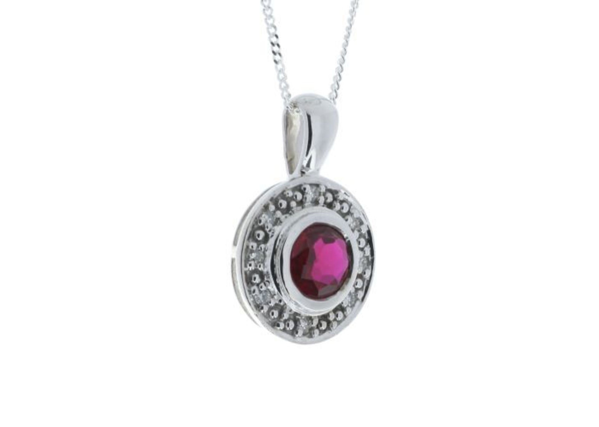 9ct White Gold Created Ruby Diamond Pendant 0.08 - Image 2 of 5