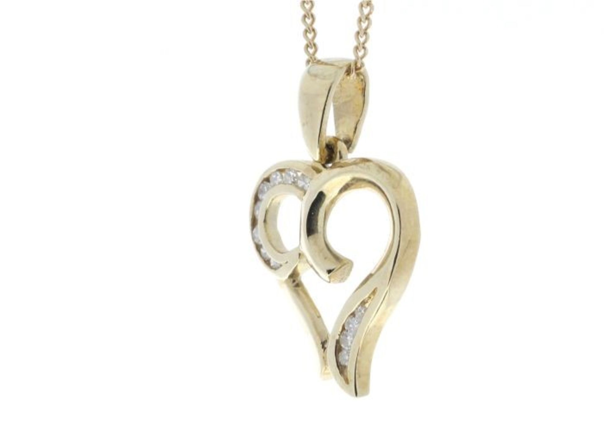 9ct Yellow Gold Heart Pendant with Diamonds in Top & Bottom Cormer Swirls 0.10 - Image 4 of 5