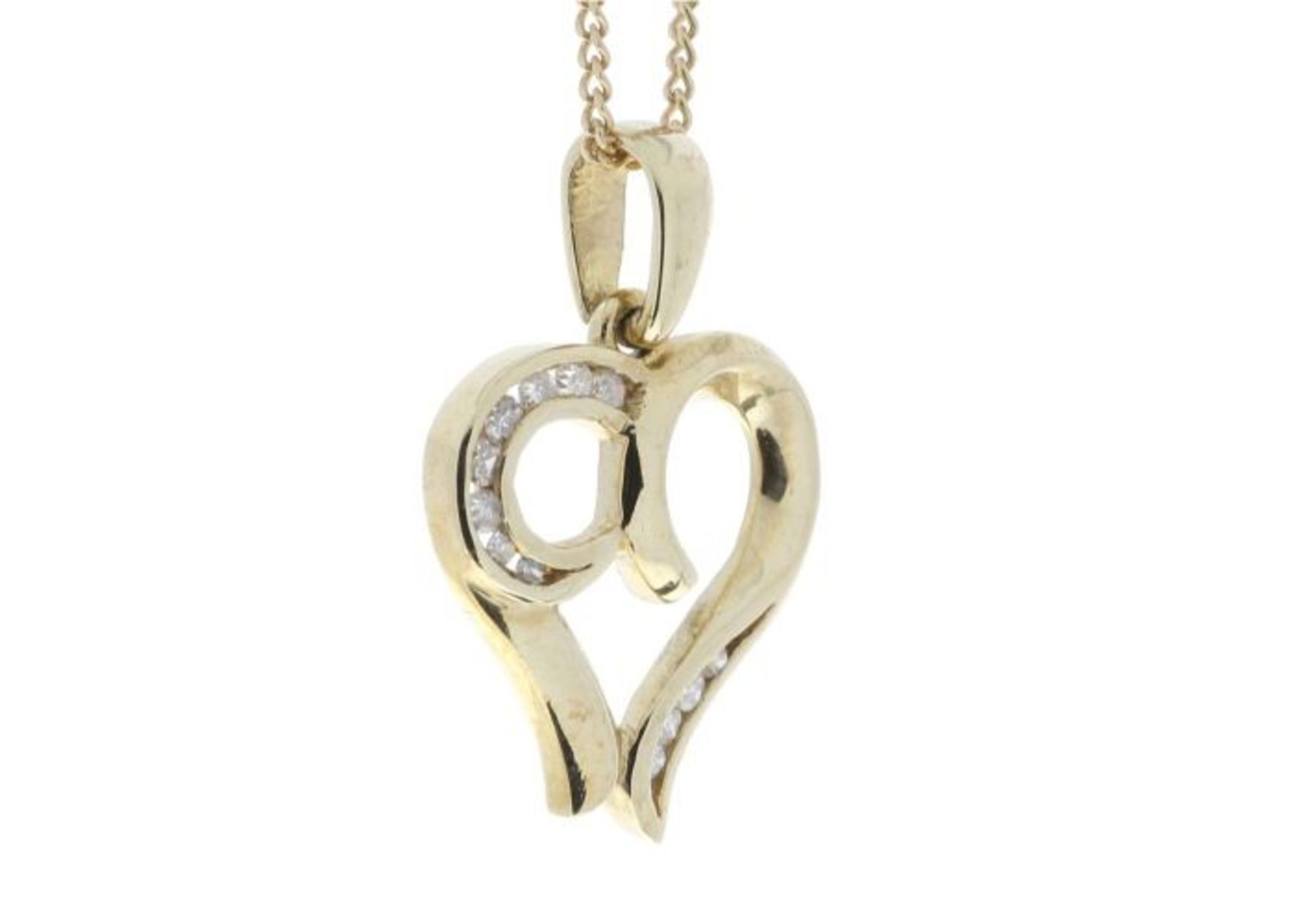 9ct Yellow Gold Heart Pendant with Diamonds in Top & Bottom Cormer Swirls 0.10 - Image 2 of 5