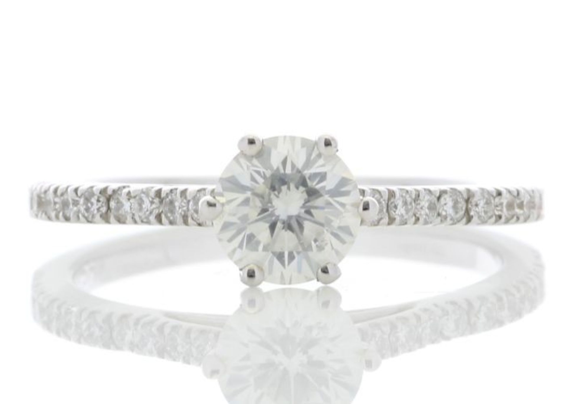 18ct White Gold Solitaire Diamond ring With Stone Set Shoulders (0.71) 0.90
