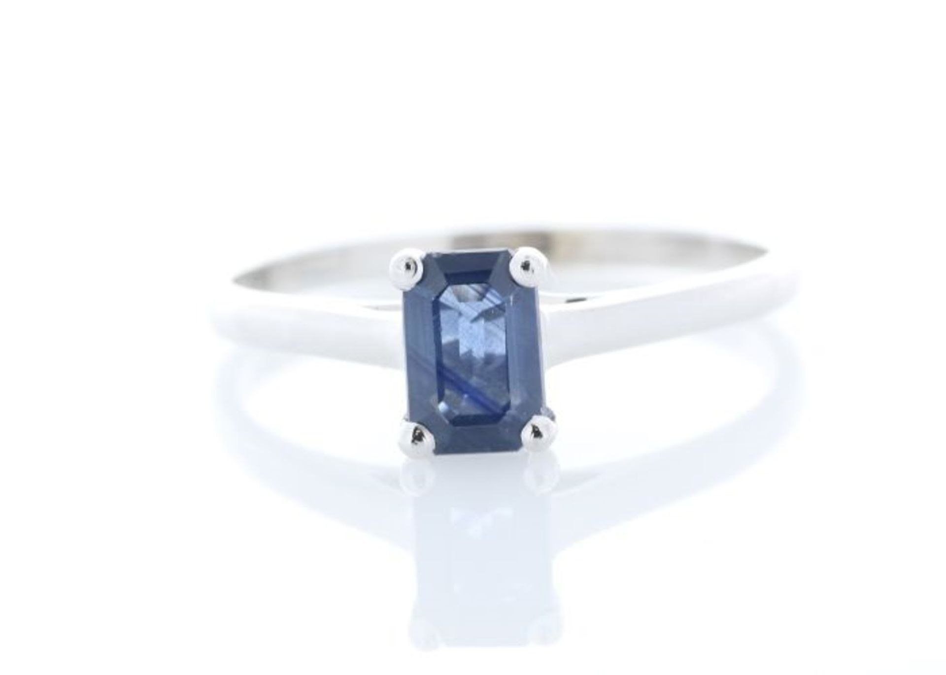 9ct White Gold Single Stone Emerald Cut Sapphire Ring 0.58