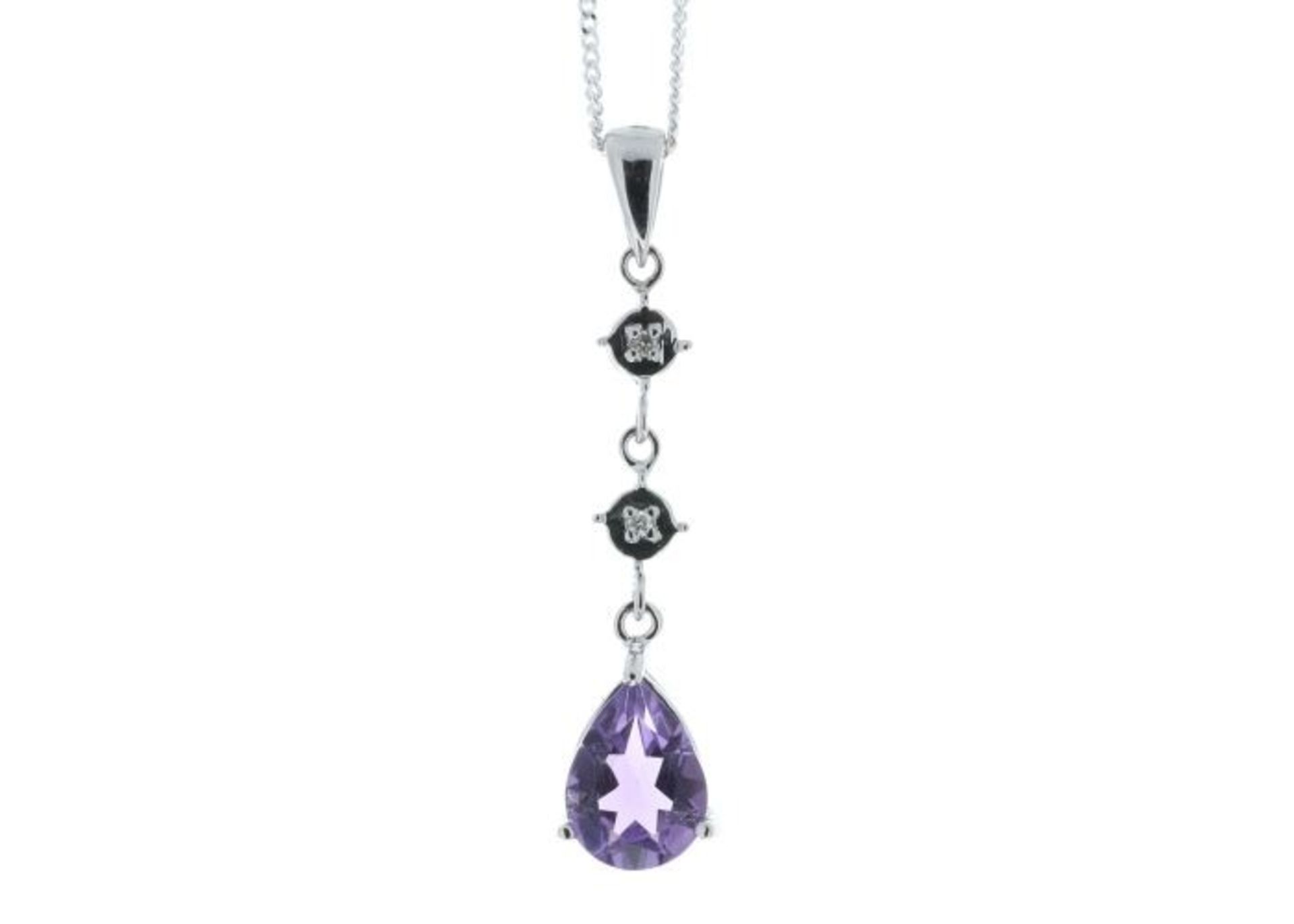 9ct White Gold Amethyst And Diamond Pendant 0.01