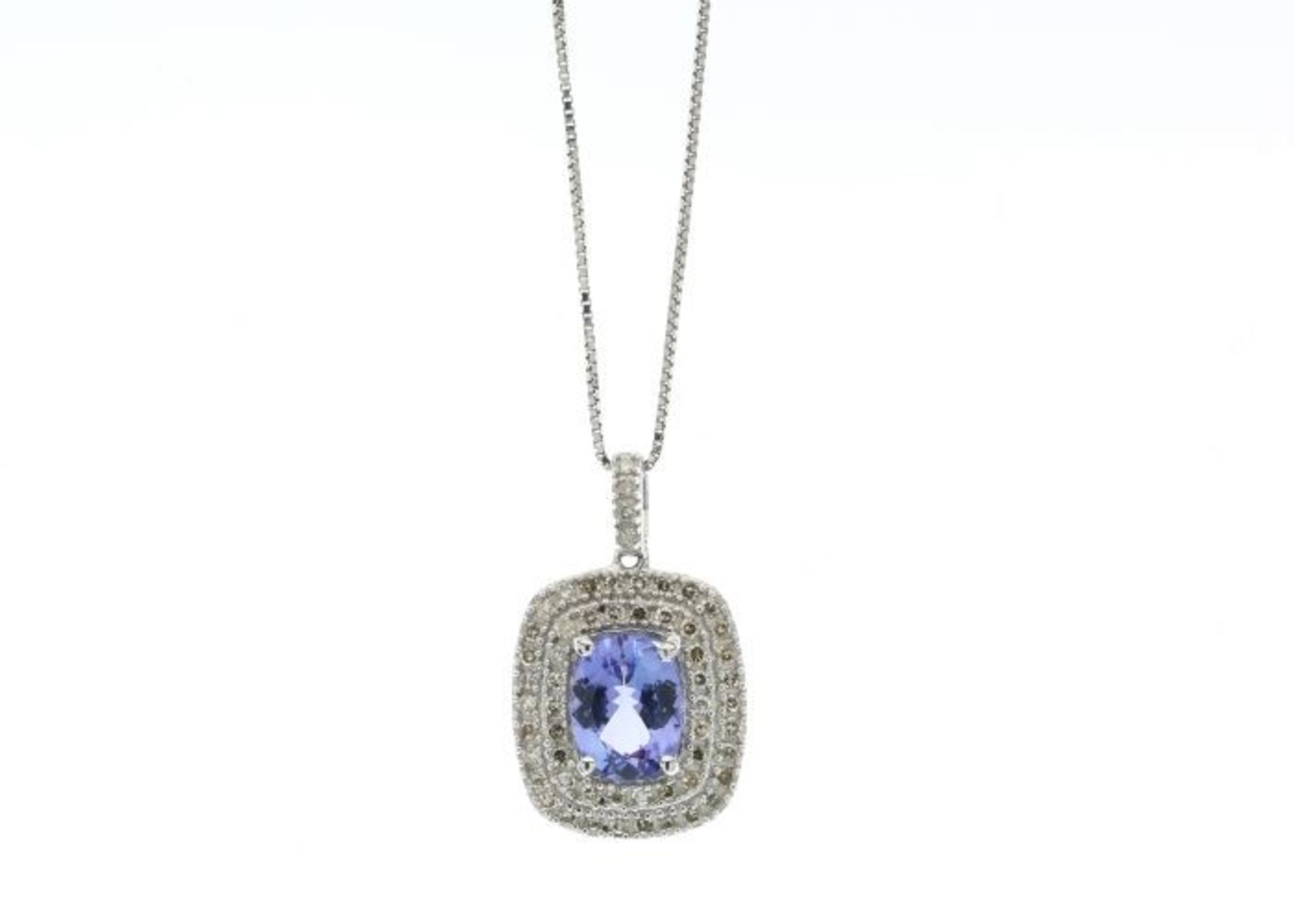 9ct White Gold Oval Tanzanite And Diamond Cluster Pendant 0.28