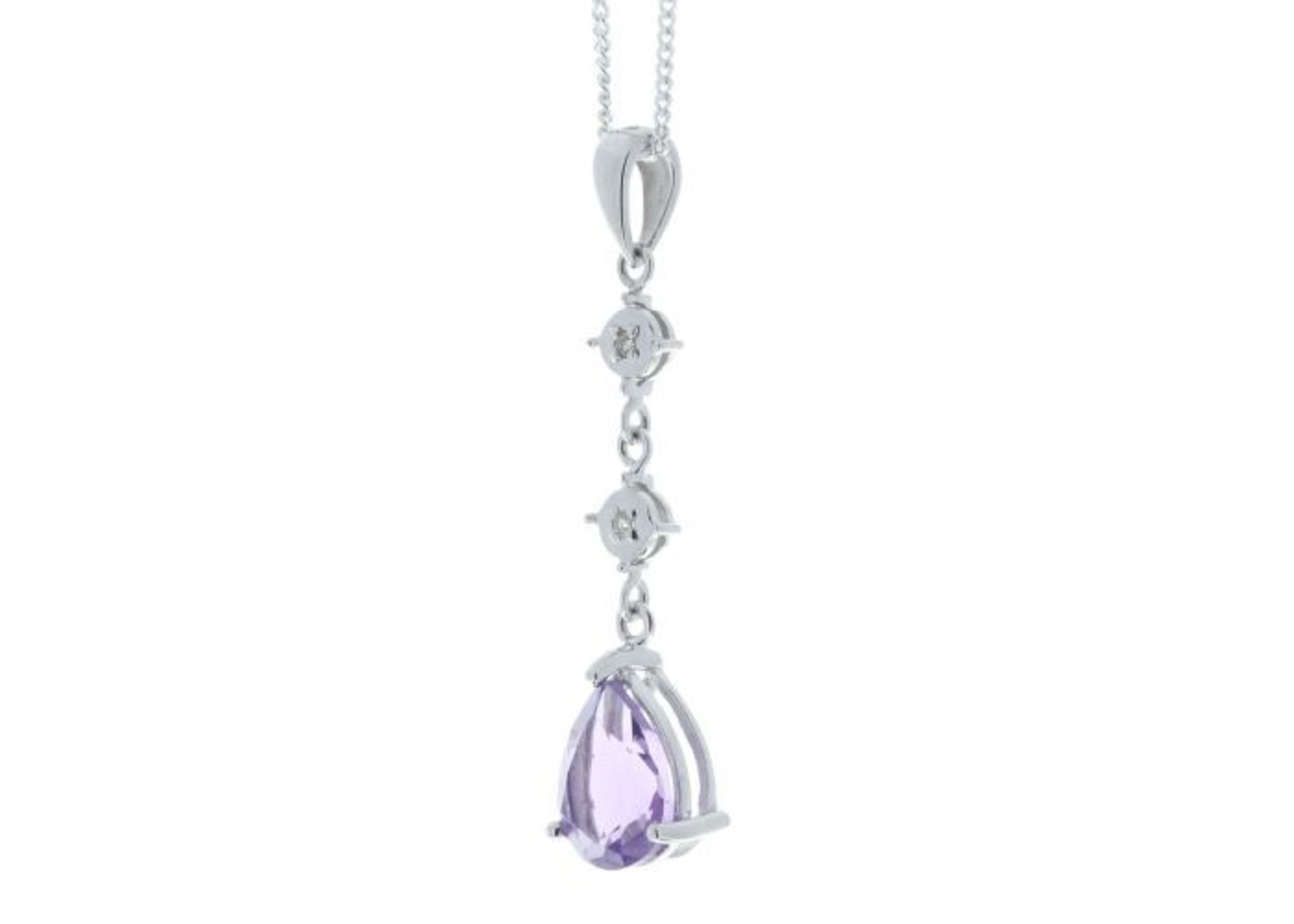 9ct White Gold Amethyst And Diamond Pendant 0.01 - Image 4 of 5