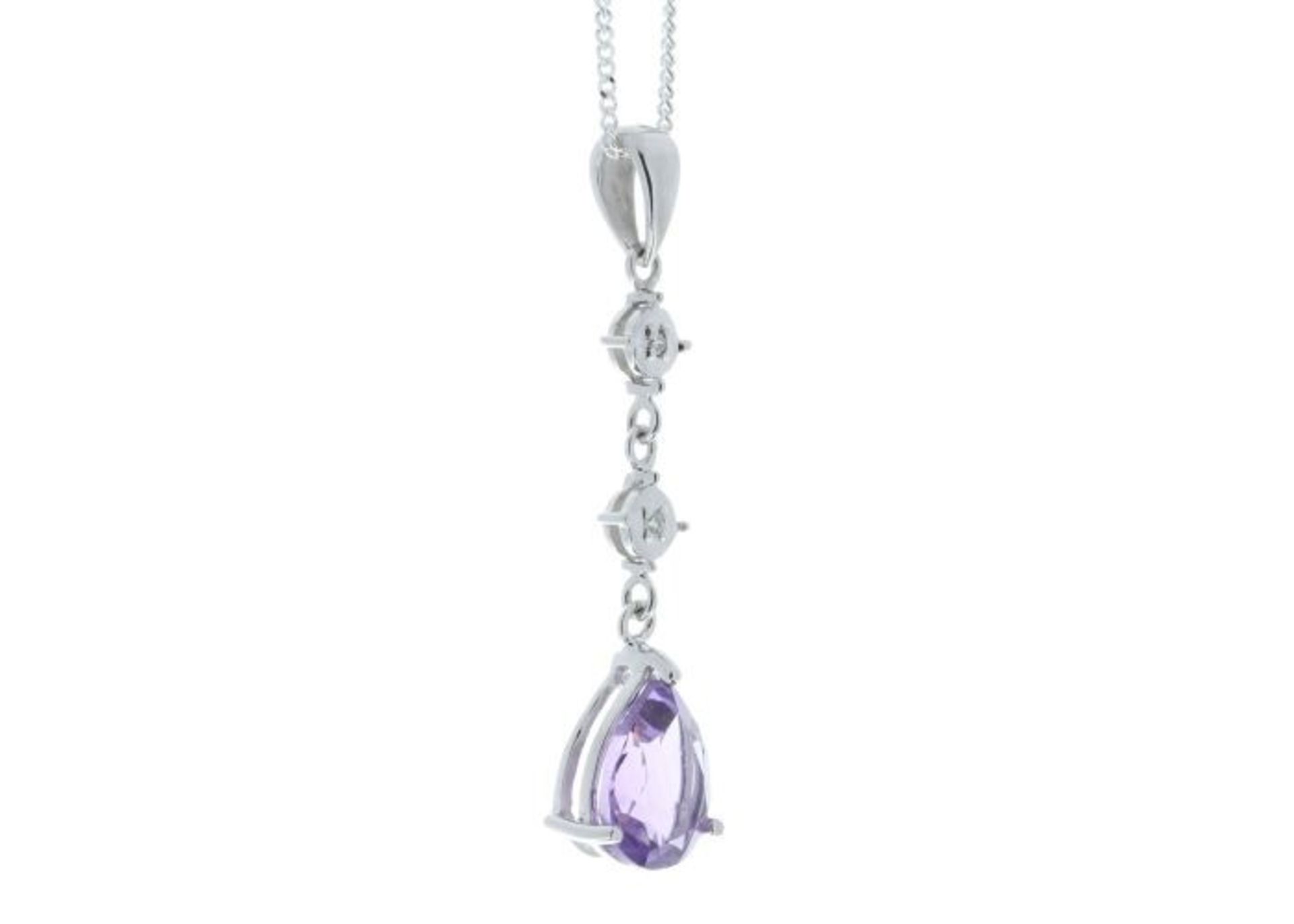 9ct White Gold Amethyst And Diamond Pendant 0.01 - Image 2 of 5