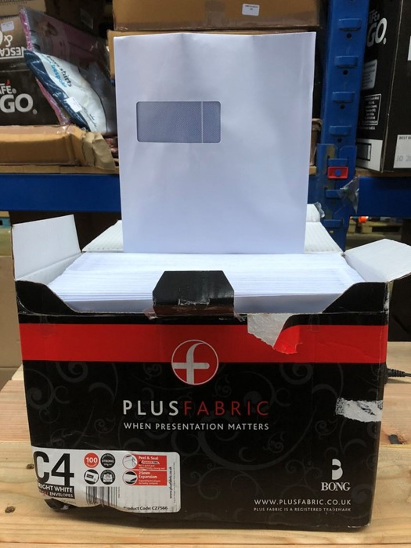 1 BOX FILLED WITH PLUSFABRIC ENVELOPES WITH CLEAR PLASTIC WINDOW (PUBLIC VIEWING AVAILABLE)