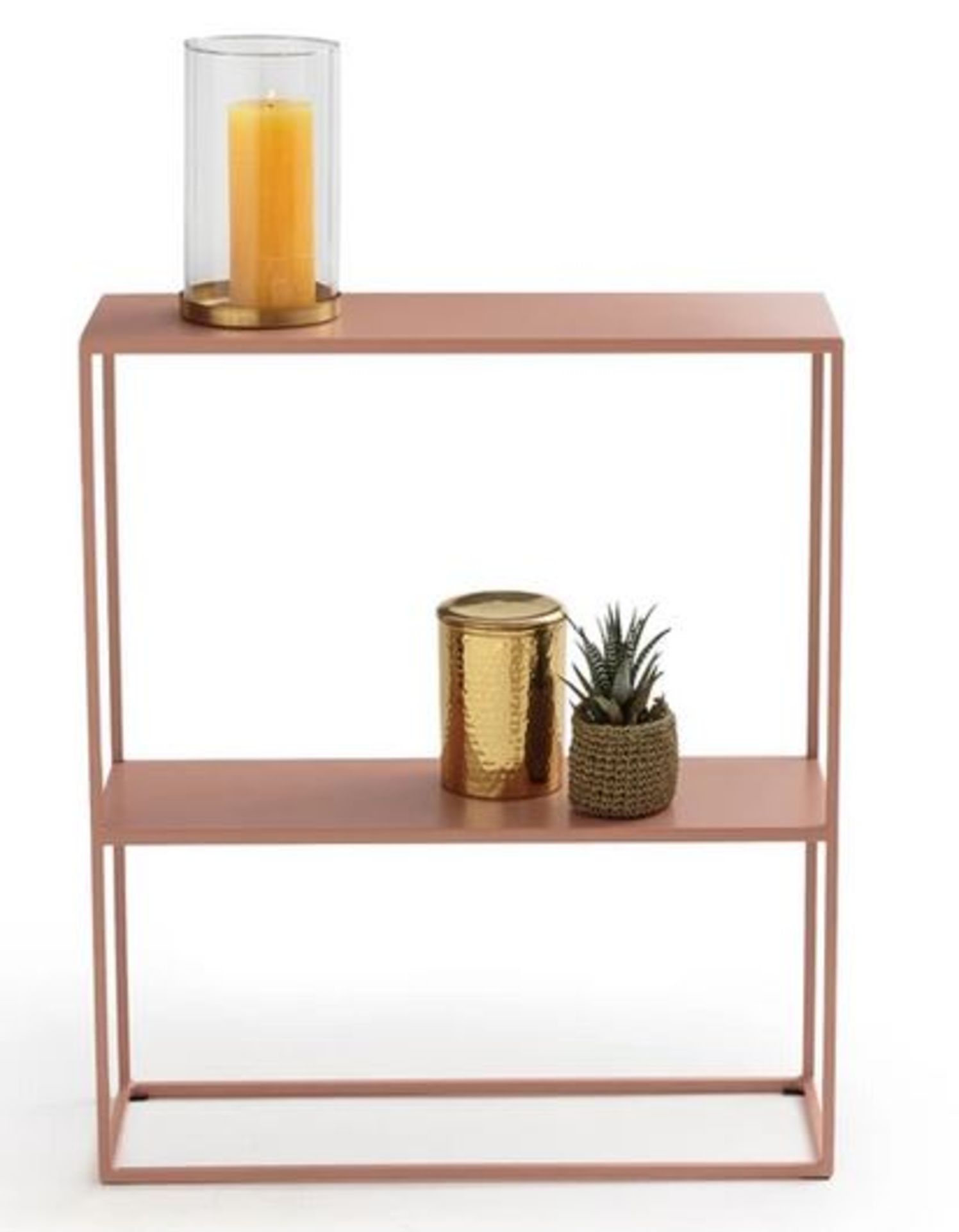 1 GRADE A BOXED DESIGNER HIBA COMPACT METAL CONSOLE TABLE IN DUSTY PINK / RRP £99.00 (PUBLIC VIEWING