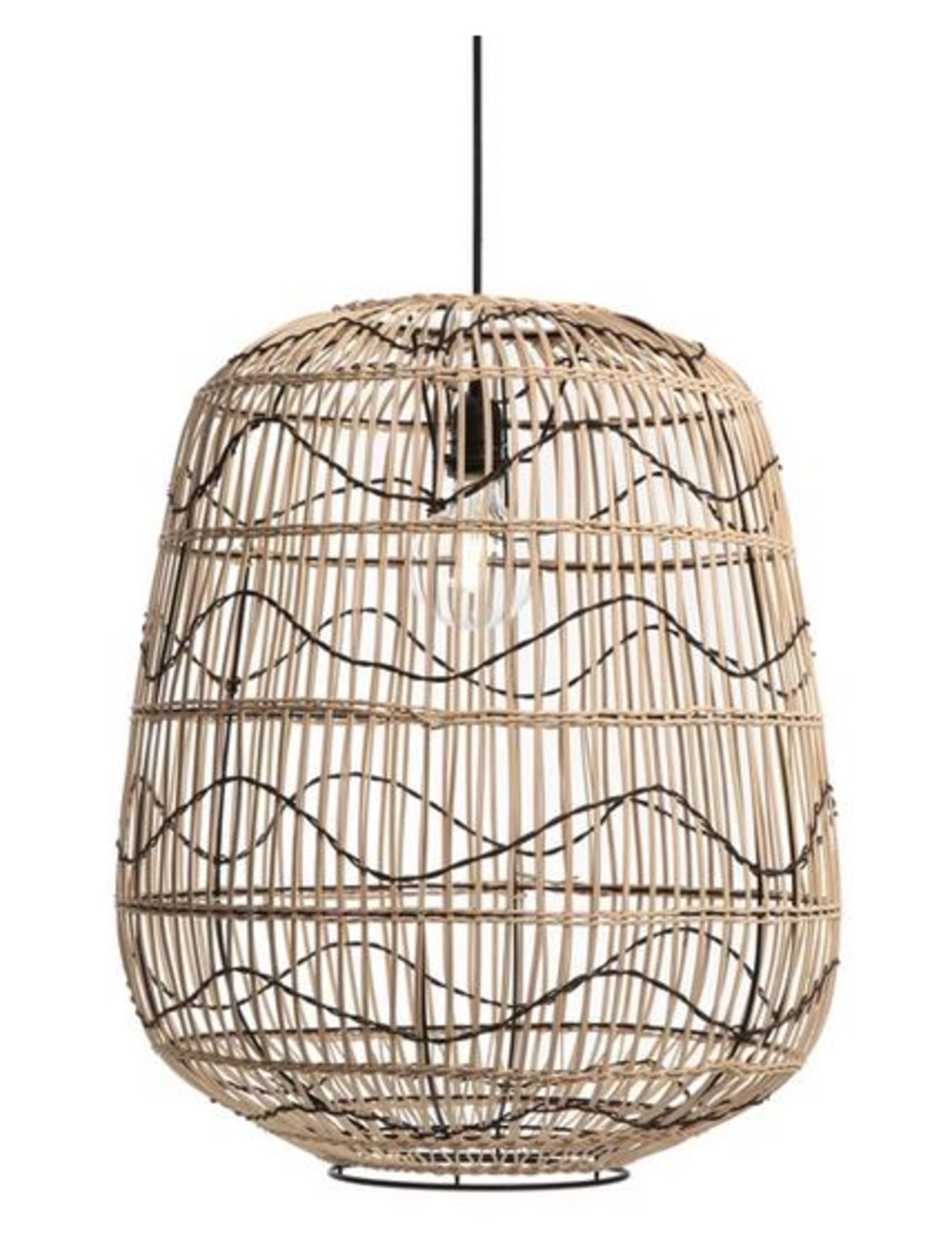 1 GRADE A ASSEMBLED DESIGNER MARTABAN RATTAN AND METAL PENDANT LIGHT IN NATURAL / RRP £190.00 (