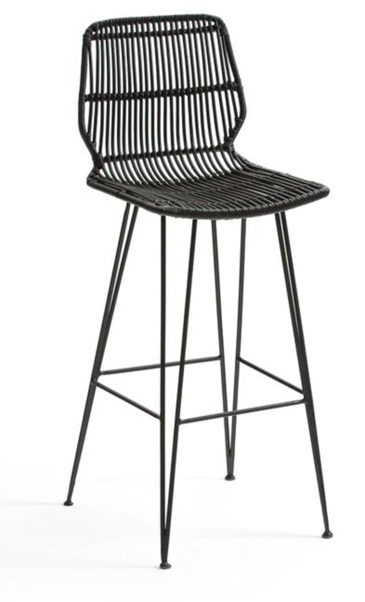 1 GRADE B ASSEMBLED DESIGNER MALU WOVEN KUBU BAR STOOL IN BLACK / RRP £215.00 (PUBLIC VIEWING