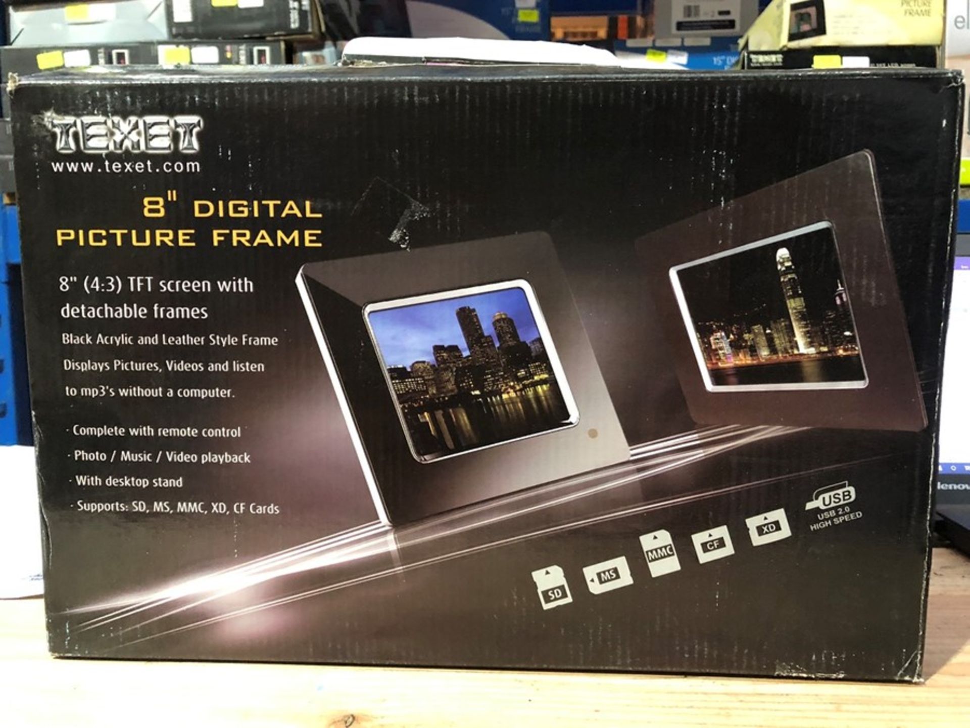 1 BOXED TEXET 8" DIGITAL PICTURE FRAME IN BLACK / RRP £29.99 (PUBLIC VIEWING AVAILABLE)