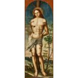 LOMBARDEI ODER LIGURIEN, 16. JH.Der Heilige Sebastian.Öl auf Holz,dat. 1520 u.l.,133x48,5 cm,