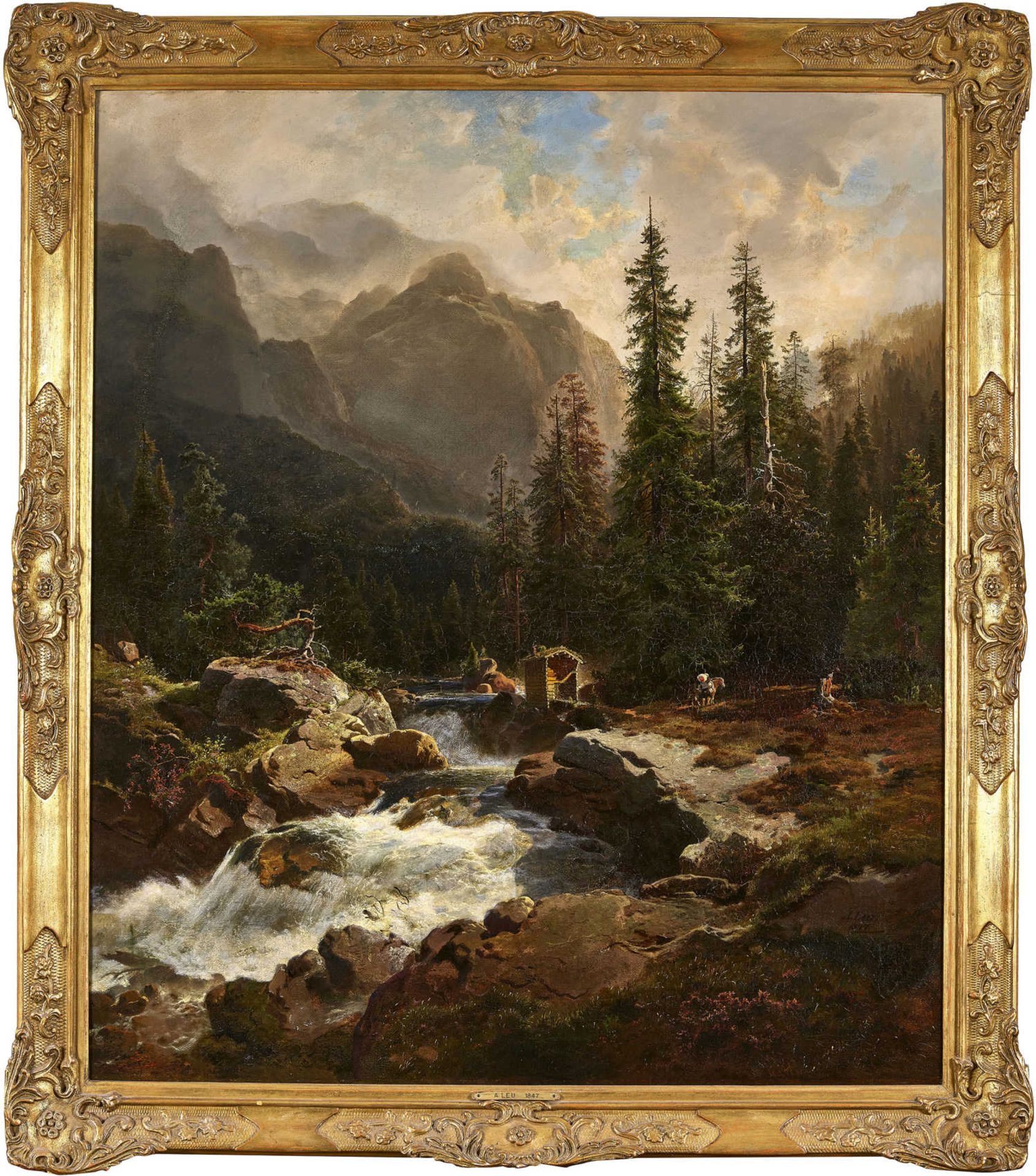 LEU, AUGUST WILHELMMünster 1819 - 1897 SeelisbergWildbach.Öl auf Leinwand, doubliert,sig. u. dat. - Bild 2 aus 4