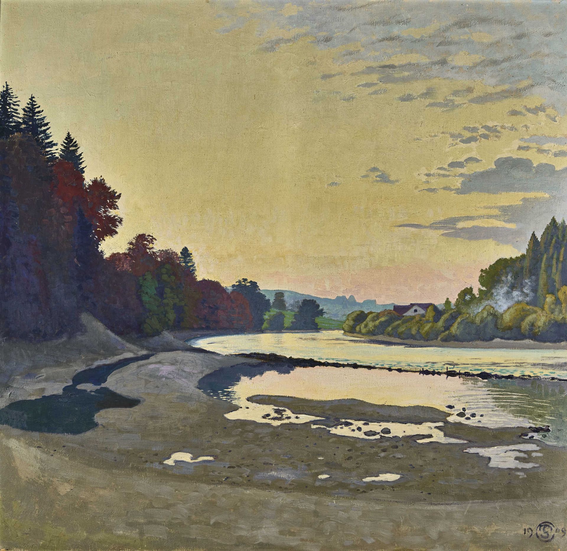 COLOMBI, PLINIORavecchia 1873 - 1951 SpiezHerbstliche Aarelandschaft bei Kiesen in der