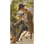 GUÉTIN, VICTOR OSCARSaint-Denis 1873 - 1916 ParisÄlterer Mann mit Zeitungslektüre.Öl auf Holz,