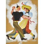 LEUPIN, HERBERTBeinwil 1916 - 1999 BaselAppenzeller Trachtenpaar beim Tanz.Deckfarben auf Papier,