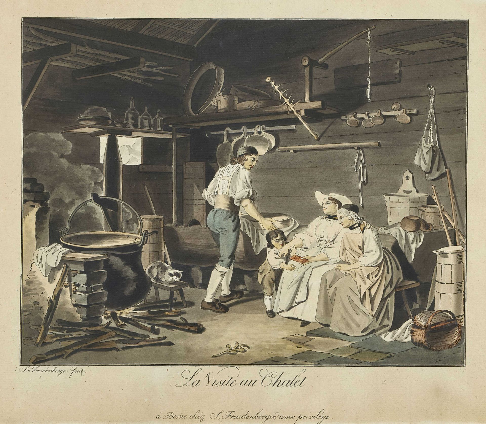 FREUDENBERGER, SIGMUND1745 Bern 1801Paar Bauernszenen.1. "La Visite au Chalet". 2. "La petite Fête