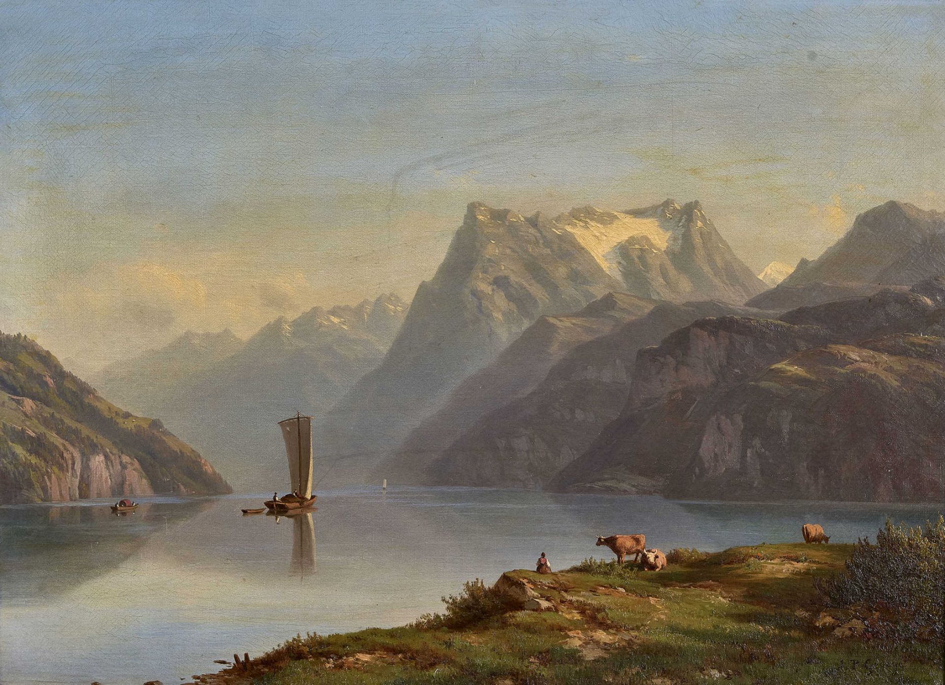 GEORGE-JULLIARD, JEAN PHILIPPE1818 Genève 1888Vierwaldstättersee mit Urirotstock.Öl auf Leinwand,