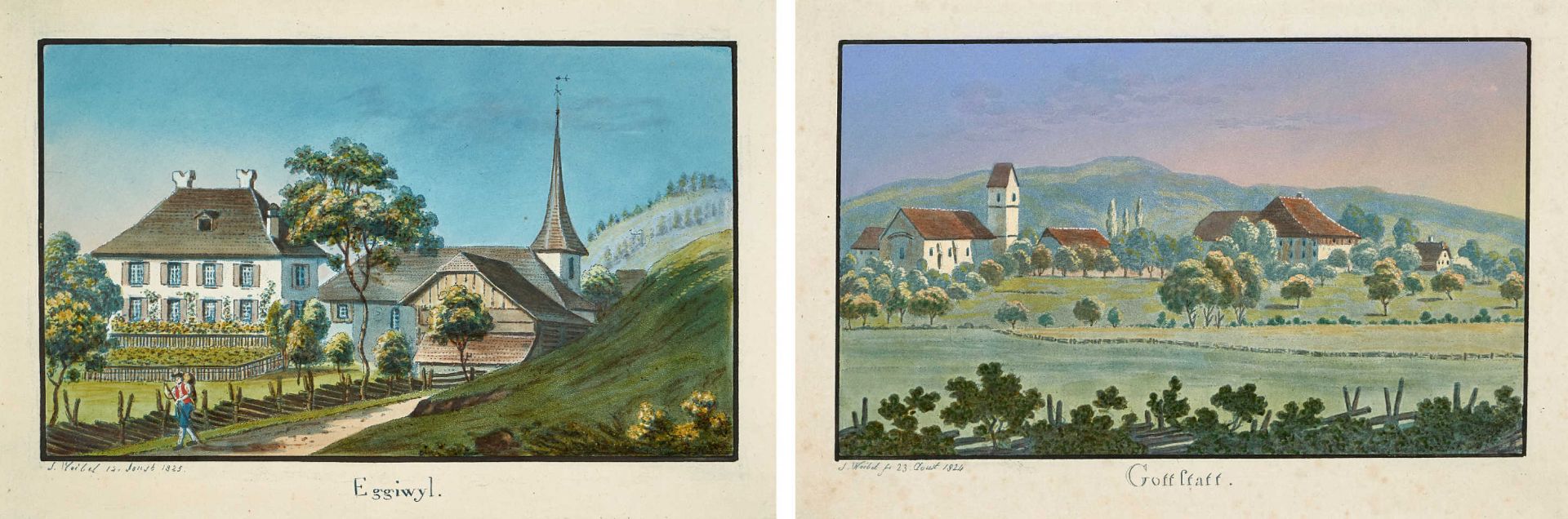 WEIBEL, JAKOB SAMUEL1771 Bern 1846Konvolut.2 Blätter aus "Bernische Landpfarrhäuser": 1. "