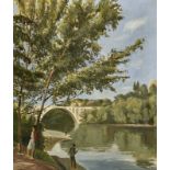 MARTIN, EUGÈNE LOUIS1880 Genève 1954Fischer am Flussufer.Öl auf Leinwand,sig. u. dat. (19)45 u.r.,