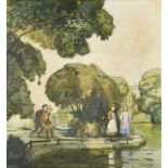 ITSCHNER, KARLUetikon-Stäfa 1868 - 1953 SolothurnParklandschaft mit Schülern.Aquarell und Gouache,