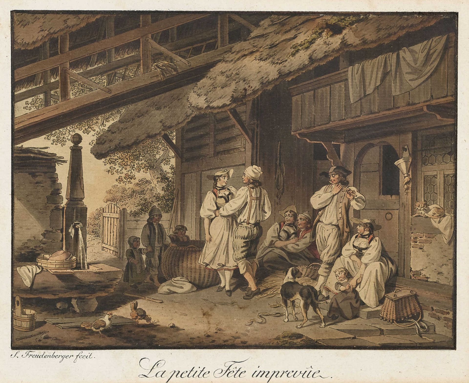 FREUDENBERGER, SIGMUND1745 Bern 1801Paar Bauernszenen.1. "La Visite au Chalet". 2. "La petite Fête - Bild 2 aus 2