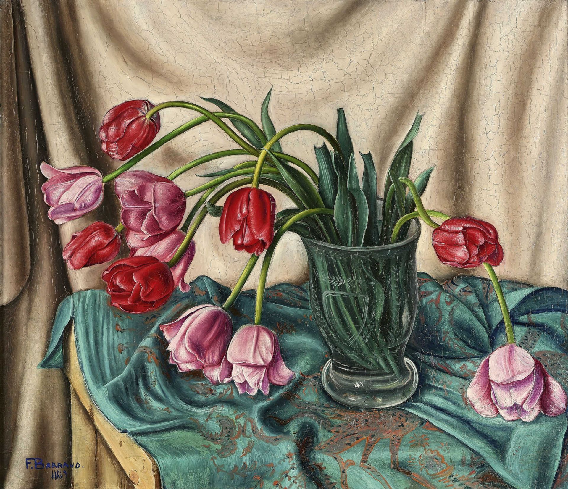 BARRAUD, FRANÇOIS ÉMILELa Chaux-de-Fonds 1899 - 1934 GenèveStillleben mit Tulpen in Becherglas.Öl