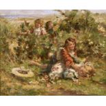 BROWN, WILLIAM MARSHALL1863 Edinburgh 1936Mädchen in der Blumenwiese.Öl auf Leinwand, doubliert,sig.