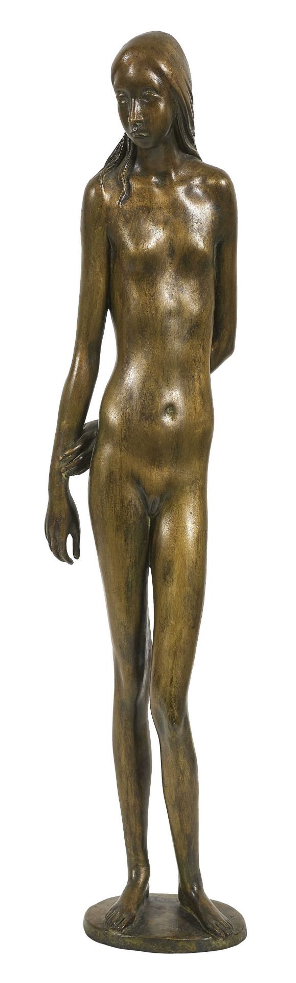 SCHWARZ, HEINZArbon 1920 - 1994 SatignyMädchenakt.Bronze, patiniert,a. Plinthe mgr. "HS",H: 80 cm- -