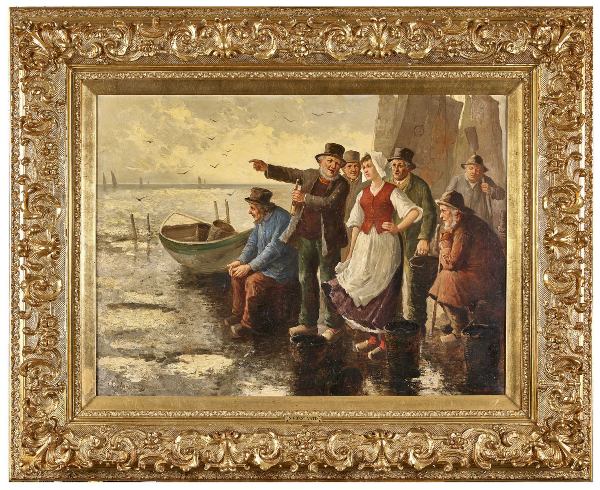 STOITZNER, CONSTANTINBusau/Mähren 1863 - 1934 WienFischer am Strand.Öl auf Leinwand,sig. u.l.,74x100 - Bild 2 aus 4