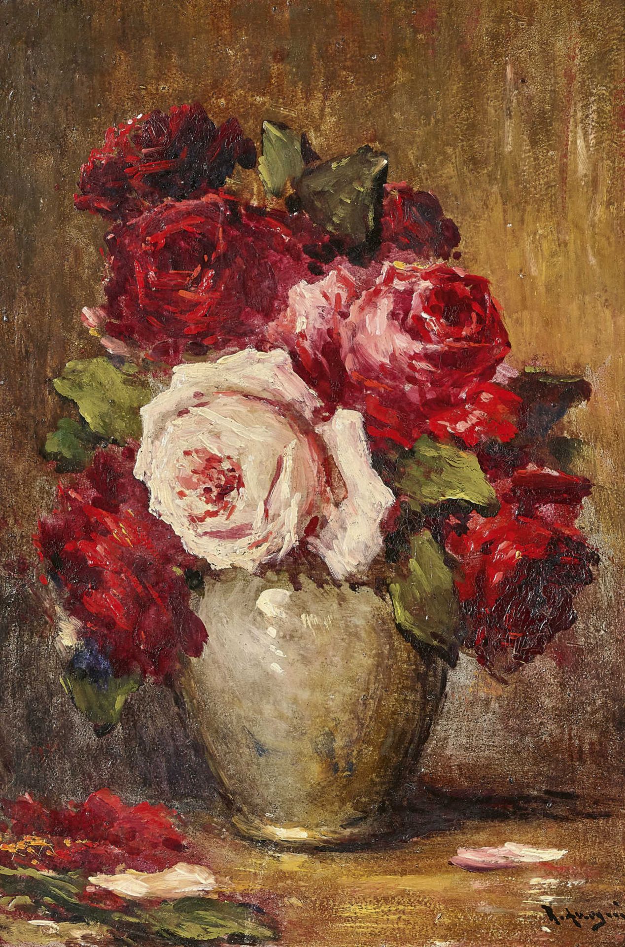 ARREGUI, ROMANA1875 Bilbao 1932Rosenbouquets in Vasen. Gegenstücke.Je Öl auf Leinwand, auf - Bild 2 aus 3