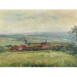IHLY, JEAN-DANIEL1854 Genève 1910Sommerliche Landschaft mit einem Dorf.Öl auf Leinwand,sig. u.r.,