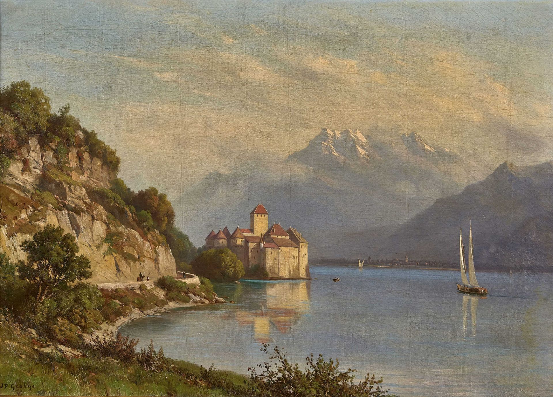 GEORGE-JULLIARD, JEAN PHILIPPE1818 Genève 1888Château de Chillon et les Dents du Midi.Öl auf